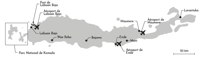 Carte des iles de Flores et Komodo